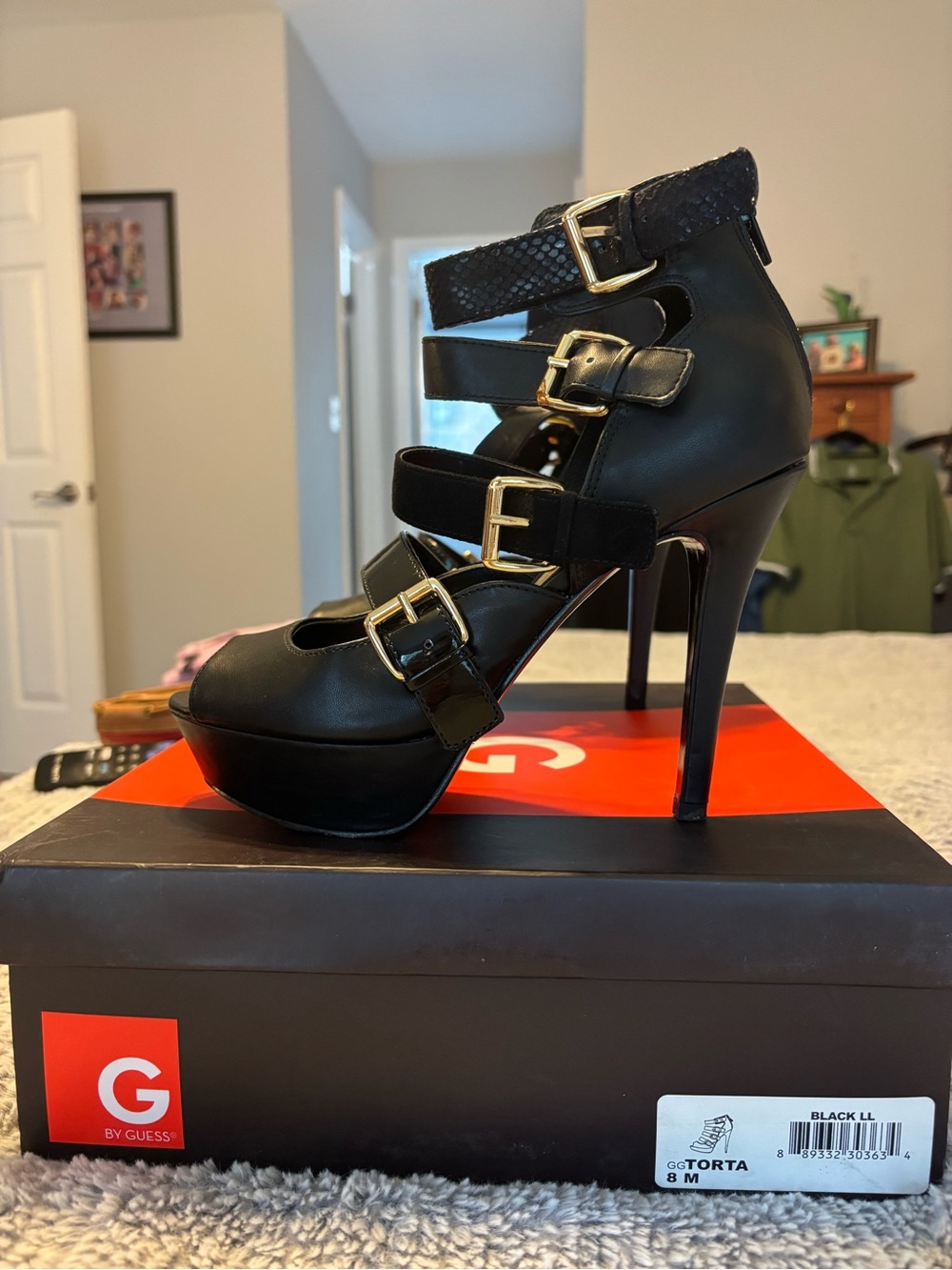 G by Guess Black Multi-Buckle Platform Stiletto Heels